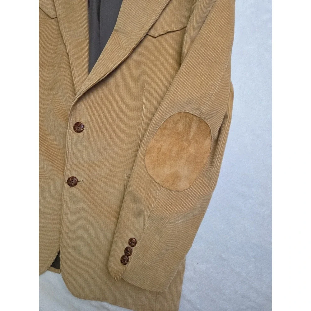 Vtg 70s Wrangler Western Corduroy Jacket Elbow Patch Tan Sport Coat Blazer Sz 40